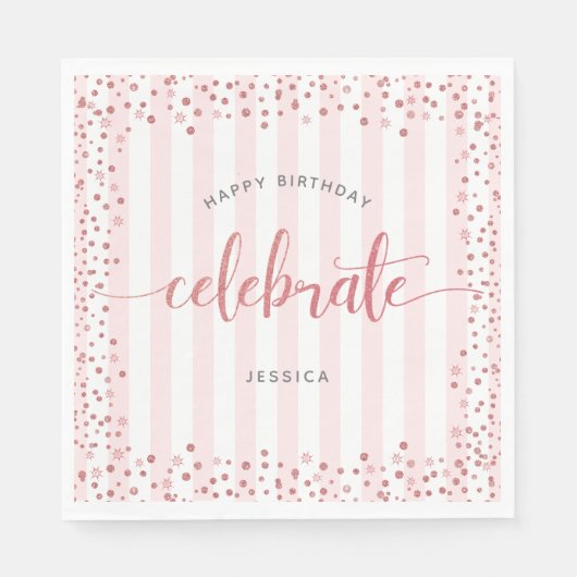 Rose Goldskript Glitzer Dot Serviette (Vorderseite)