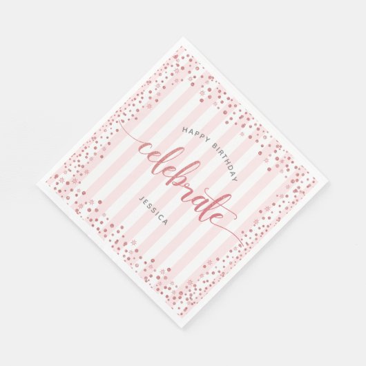 Rose Goldskript Glitzer Dot Serviette (Ecke)