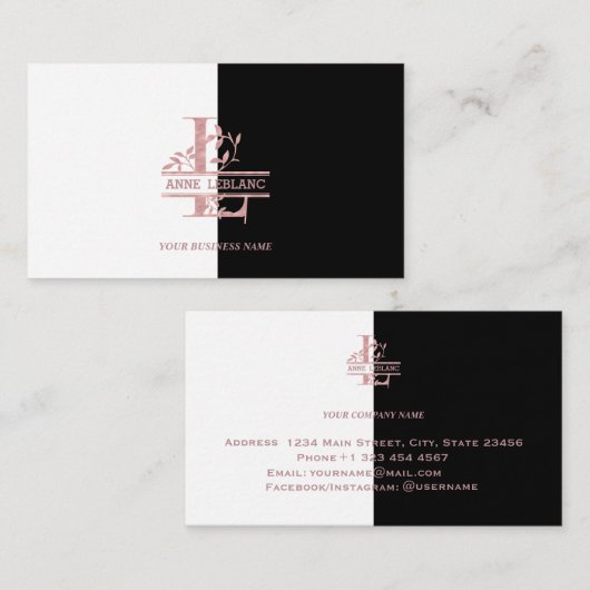 Rose Goldsplit Custom Monogram Letter L N N O P Visitenkarte (Vorne/Hinten)
