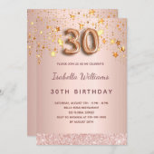 Rose Goldstars 30. Geburtstag Einladung (Vorne/Hinten)