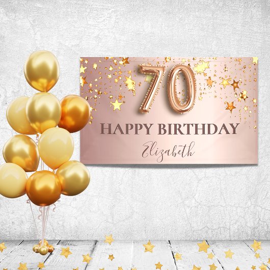 Rose Goldstars, 70. Geburtstag, Schwarzes Party Banner