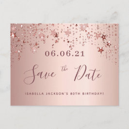 Rose Goldstars des 80. Geburtstags Save the Date Postkarte