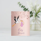 Rose Goldstars Storchendusche Einladung Postkarte (Stehend Vorderseite)
