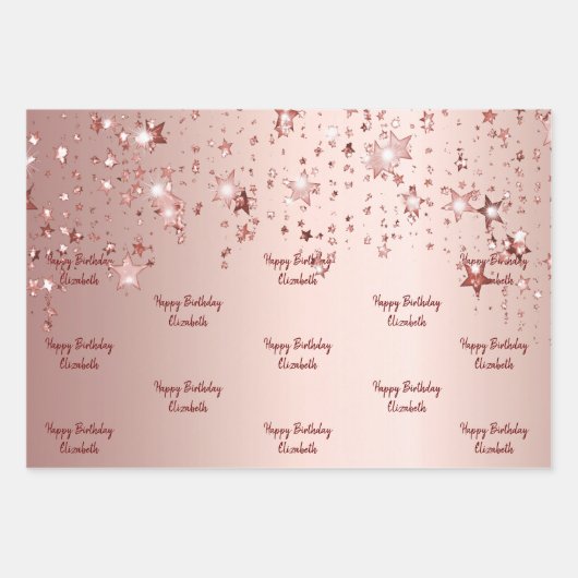 Rose Goldsterne Rosa Funkelmonogramm Geschenkpapier Set (Vorderseite)