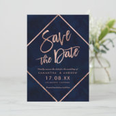 Rose Goldstreifen marineblaue Hochzeit speichern d Save The Date (Stehend Vorderseite)