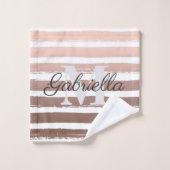 Rose Goldstreifen mit Monogramm Badhandtuch Set (Waschlappen)