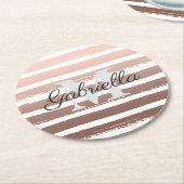 Rose Goldstreifen mit Monogramm Runder Pappuntersetzer (Angewinkelt)