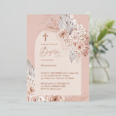 Rose Goldtext Taufe boho Blume Folieneinladung (Stehend vorne)