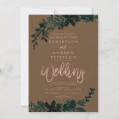 Rose Goldtypografie Blumenbraun Einladung (Vorderseite)