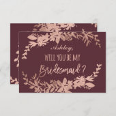 Rose Goldtypografie Blumenburgund Bridesmaid Einladung (Vorne/Hinten)
