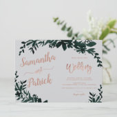 Rose Goldtypografie Blumengrau Hochzeitslandschaft Einladung (Stehend Vorderseite)