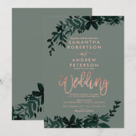 Rose Goldtypografie Blumengrün Hochzeit Einladung