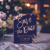 Rose Goldtypografie Blumenmarine Save the Date Ankündigungspostkarte