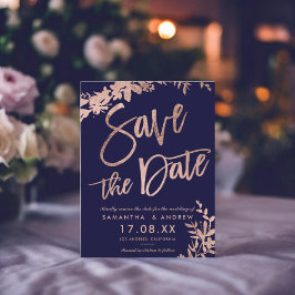 Rose Goldtypografie Blumenmarine Save the Date Ankündigungspostkarte