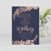 Rose Goldtypografie Blumenmarinebräu Einladung (Stehend Vorderseite)