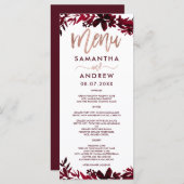 Rose Goldtypografie Blumenrotes Hochzeitsmenü Menükarte (Vorne/Hinten)