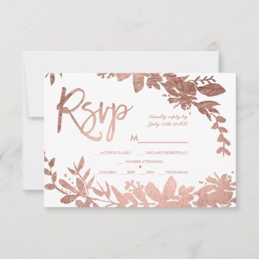 Rose Goldtypografie Blumenweiße uAwg Hochzeit RSVP Karte (Vorderseite)