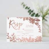 Rose Goldtypografie Blumenweiße uAwg Hochzeit RSVP Karte (Stehend Vorderseite)