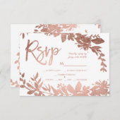 Rose Goldtypografie Blumenweiße uAwg Hochzeit RSVP Karte (Vorne/Hinten)