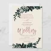 Rose Goldtypografie Blumenzwiebelhochzeit Einladung (Vorderseite)