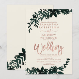 Rose Goldtypografie Blumenzwiebelhochzeit Einladung