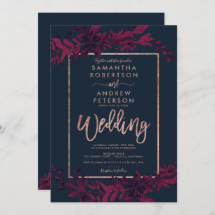 Rose Goldtypografie Floral Marine rote Hochzeit Einladung