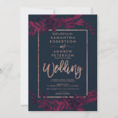 Rose Goldtypografie Flornavy Rote Hochzeit Einladung (Vorderseite)