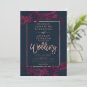 Rose Goldtypografie Flornavy Rote Hochzeit Einladung (Stehend Vorderseite)