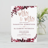 Rose Goldtypografie Florrote Lesbenhochzeit Einladung (Stehend Vorderseite)