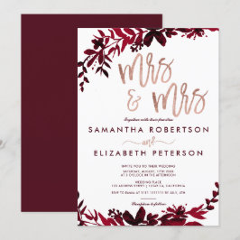 Rose Goldtypografie Florrote Lesbenhochzeit Einladung