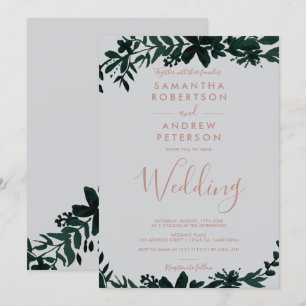 Rose Goldtypografie grün Blumengraue Hochzeit Einladung