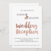 Rose Goldtypografie Hochzeitsempfang Imitate Folie Einladung (Vorne/Hinten)