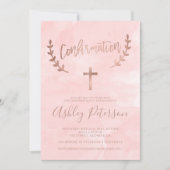 Rose Goldtypografie rosa Aquarellfarbenbestätigung Einladung (Vorderseite)