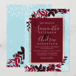 Rose Goldtypografie Rot-Blatt-Schneebesen Hochzeit Einladung