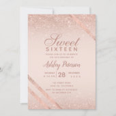 Rose Goldtypografie Streifen Glitzer rot Sweet 16 Einladung (Vorderseite)