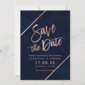 Rose Goldtypografie Streifen Marine Save the Date (Vorderseite)