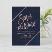 Rose Goldtypografie Streifen Marine Save the Date (Stehend Vorderseite)