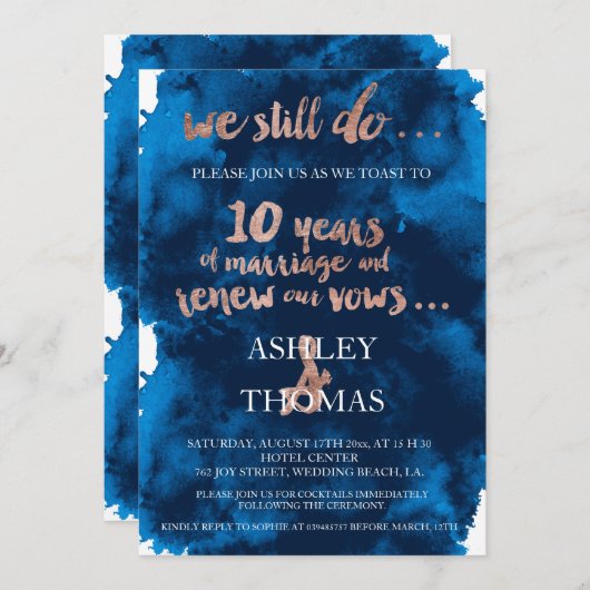 Rose Goldtypografie versprechen Verlängerung 10 Ja Einladung (Vorne/Hinten)