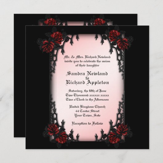 Rose Goth Theme Hochzeit Einladung (Vorne/Hinten)