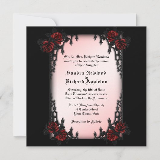 Rose Goth Theme Hochzeit Einladung (Vorderseite)