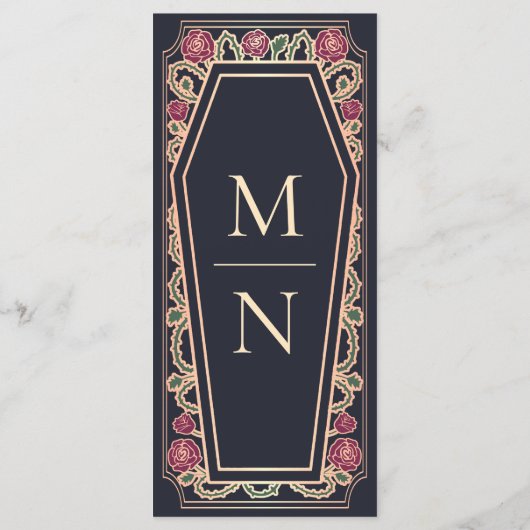 Rose Gothic Coffin Rose Blue Wedding Menu Menükarte (Rückseite)