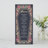 Rose Gothic Coffin Rose Blue Wedding Menu Menükarte (Stehend Vorderseite)