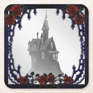Rose Gothic Mansion Halloween Rechteckiger Pappuntersetzer