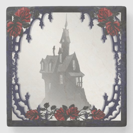 Rose Gothic Mansion Halloween Steinuntersetzer (Vorderseite)