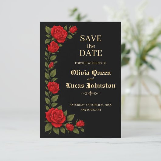 Rose Gothic Wedding Save the Date (Stehend Vorderseite)