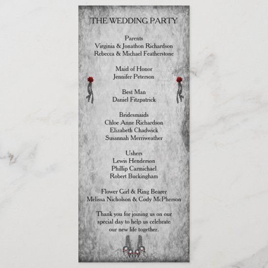 Rose Gotische Hochzeit Programm (Rückseite)