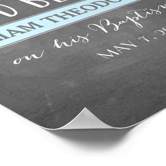 Rose | Gott segne | Blauer Chalk-Taufen-Zeichen Poster (Ecke)