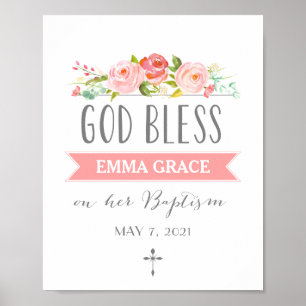 Rose Gott segne Rosa Taufzeichen Poster