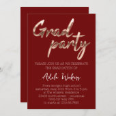 Rose Graduation Party Script Grad Burgund Einladung (Vorne/Hinten)