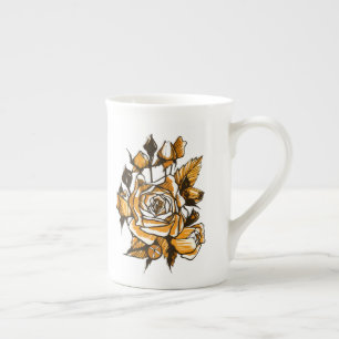 Rose, grafische Blumenkunst, blühende Blume der Ro Porzellantasse